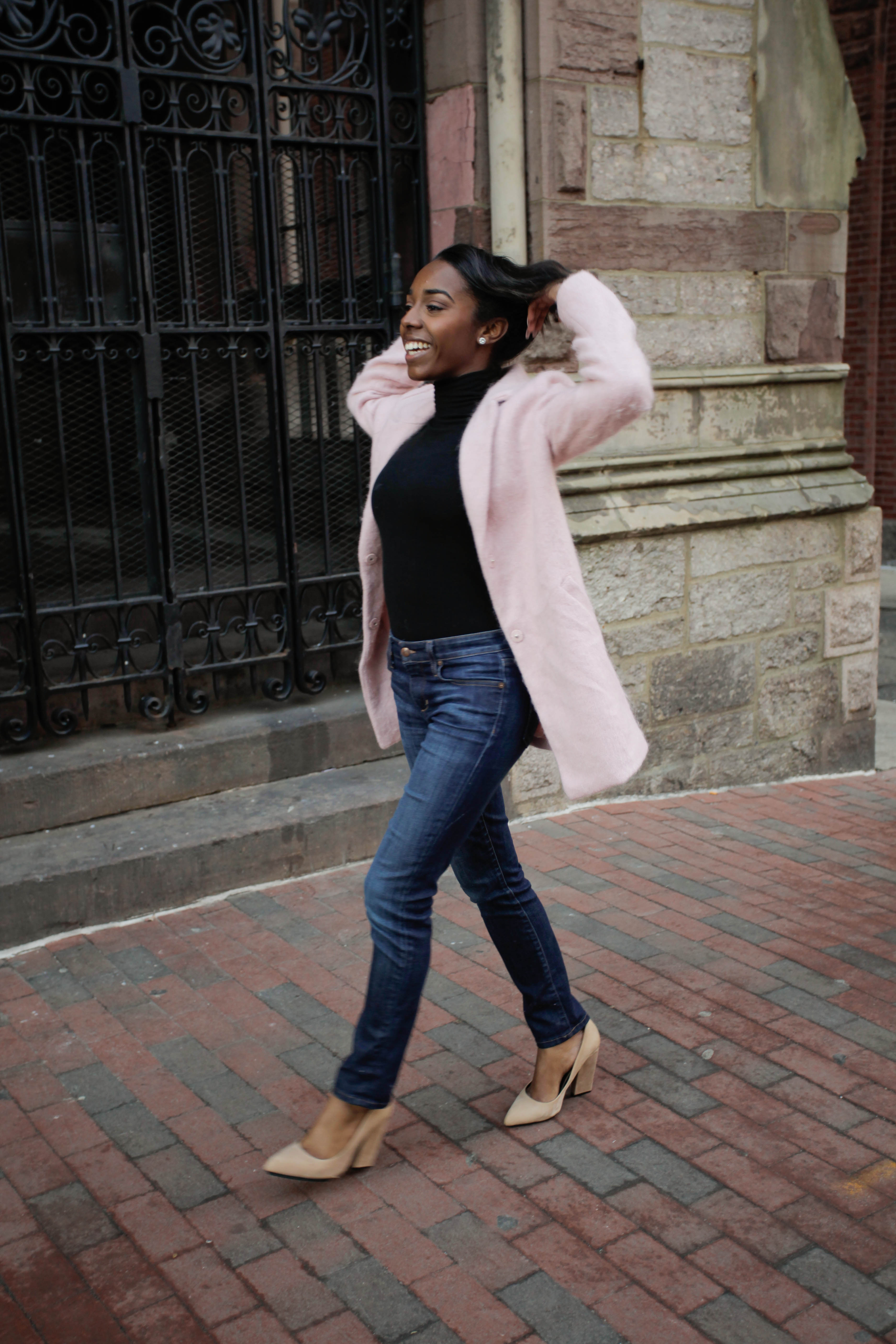 Baby pink coat outfit sale